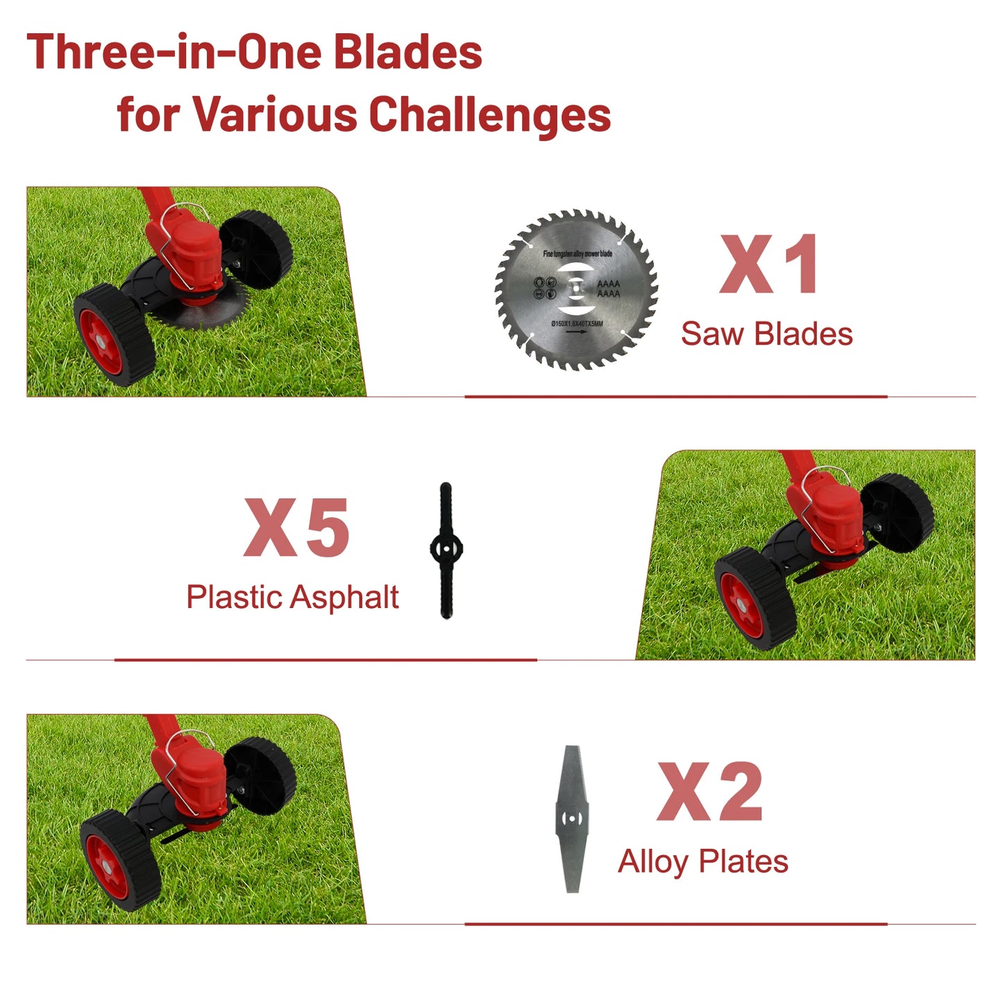 3 In 1 Cordless Grass Trimmer Edger With Wheels 21V Battery Included