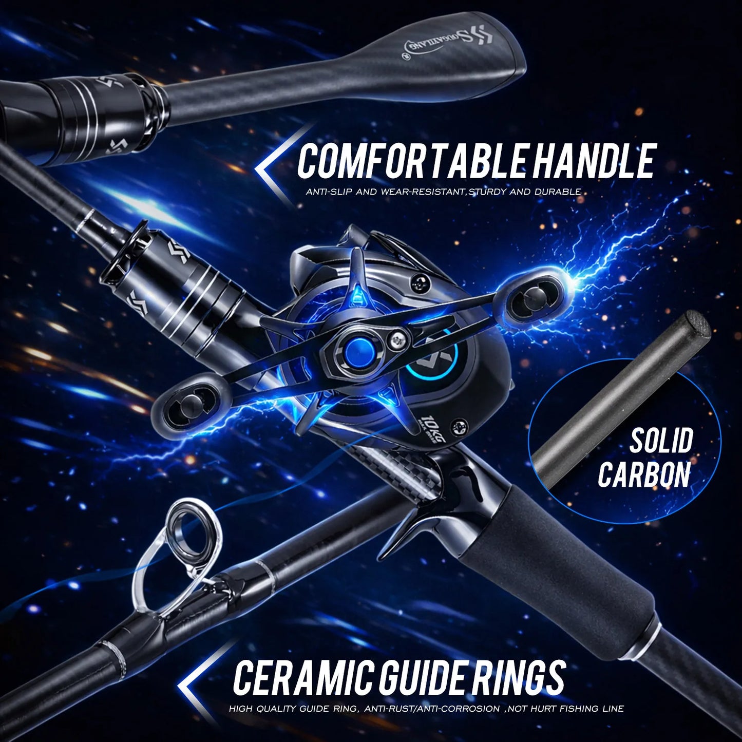 Sougayilang DC Baitcasting Reel And Carbon Rod Combo 7.2 To 1 Gear Ratio