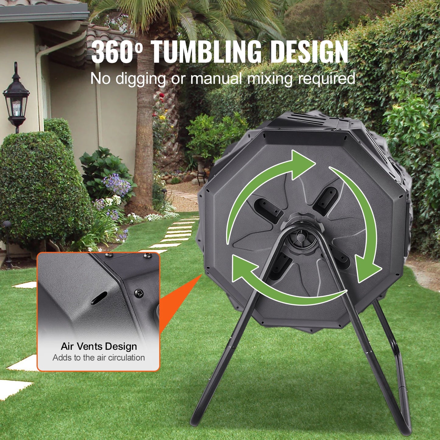 Dual Chamber Tumbling Composter BPA Free Garden Bin