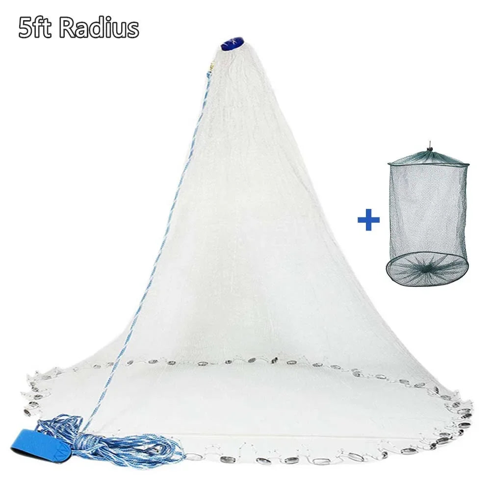 Saltwater Cast Net For Bait Fishing With Heavy Duty Zinc Sinker