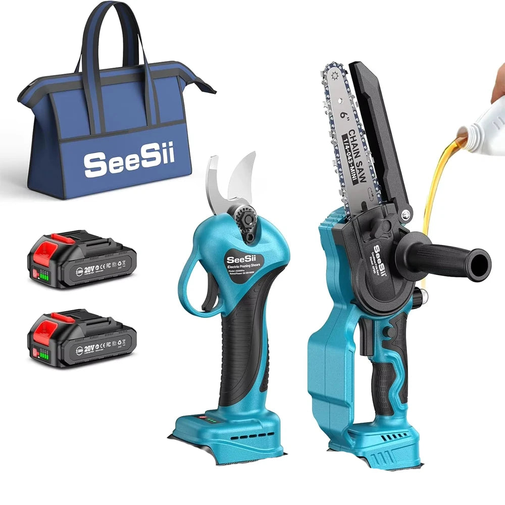 Seesii Cordless Brushless Mini Chainsaw and Pruning Shears Combo - Parry's Picks