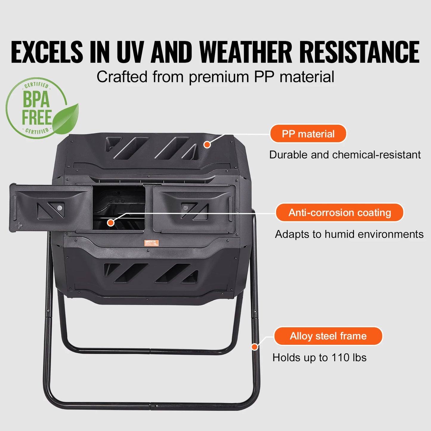 Dual Chamber Tumbling Composter BPA Free Garden Bin