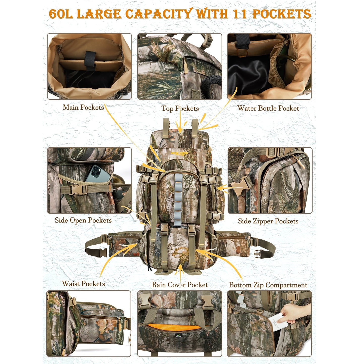 New View Camo Hunting Backpack For Men Waterproof Rain Cover