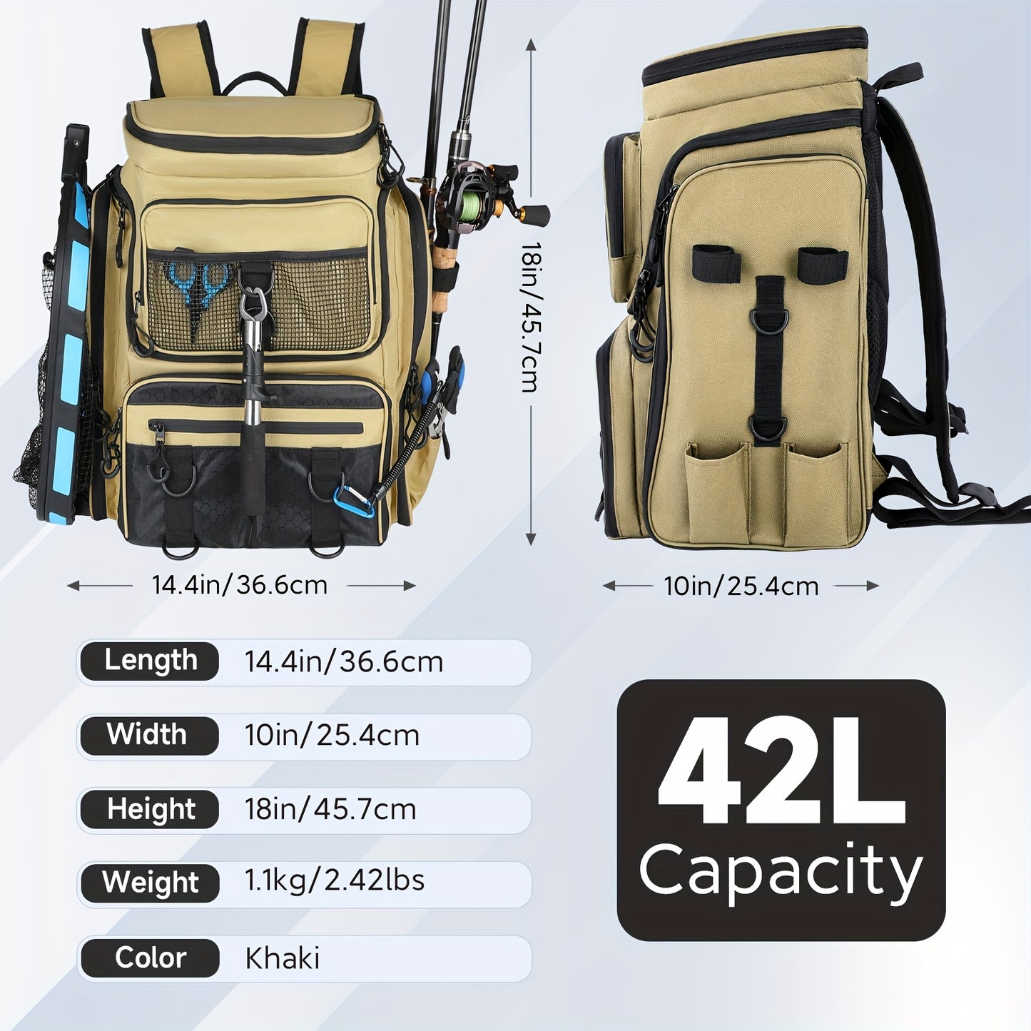 Heavy Duty Fishing Backpack With Insulated Cooler Pockets