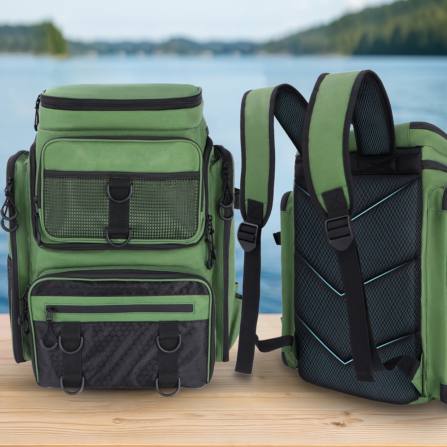 Fishing Backpack With Rod Holders Durable Polyester Bag