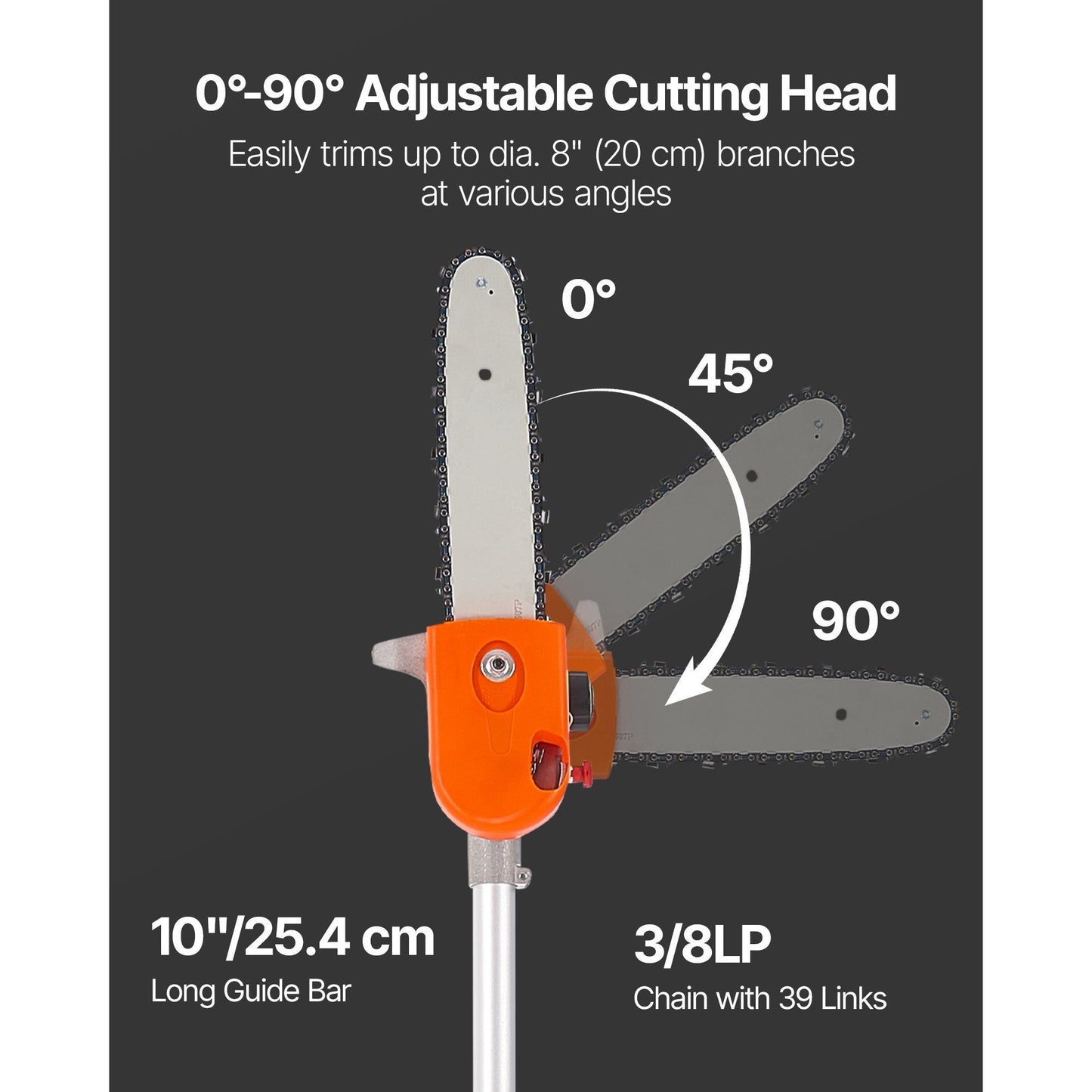 Gas Powered Pole Saw Rotatable Head Two Stroke Tree Trimmer