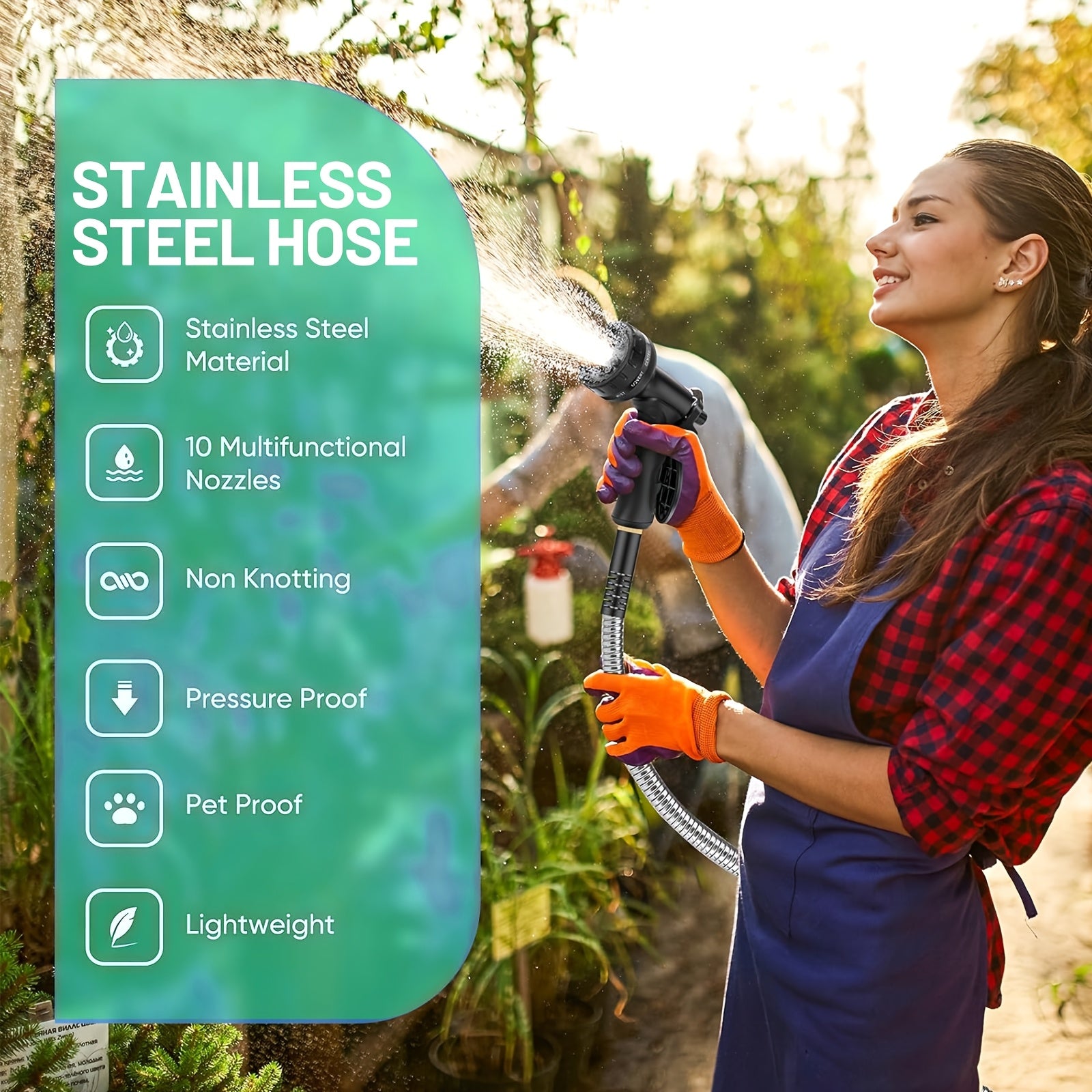 Stainless Steel Flexible Garden Hose with Green Spray Nozzle - Parry's Picks