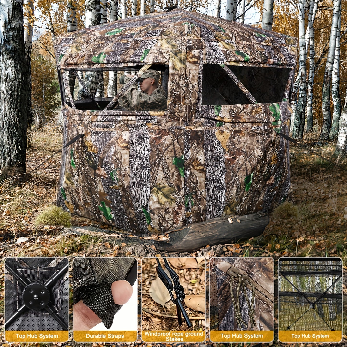 YAFITI 3 Person See Through Ground Hunting Blind Windows