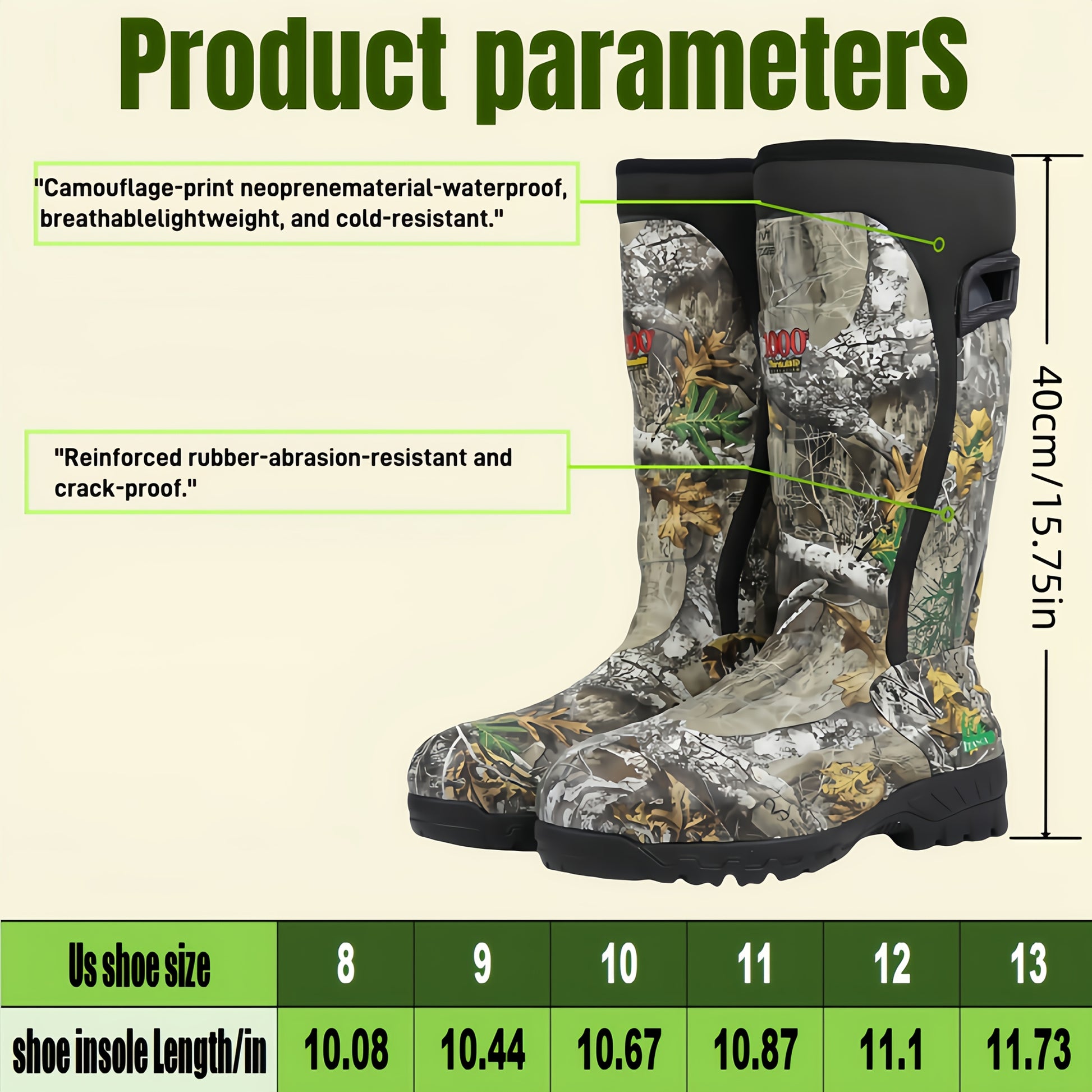 Camouflage Insulated Outdoor Hunting Boots 6mm Neoprene Rubber Non Slip - Parry's Picks