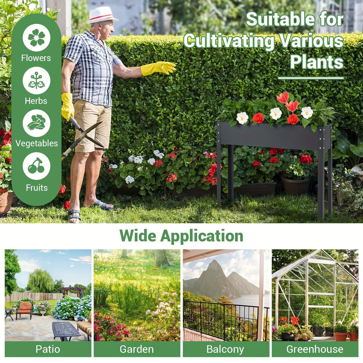 Elevated Metal Garden Bed for Backyard and Terrace