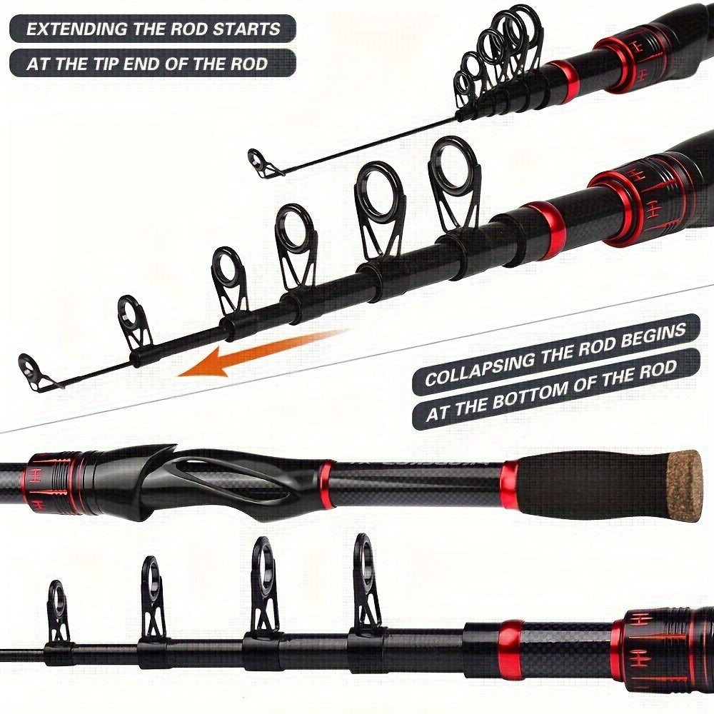 Proberos Carbon Fiber Telescopic Fishing Rod Reel Combo