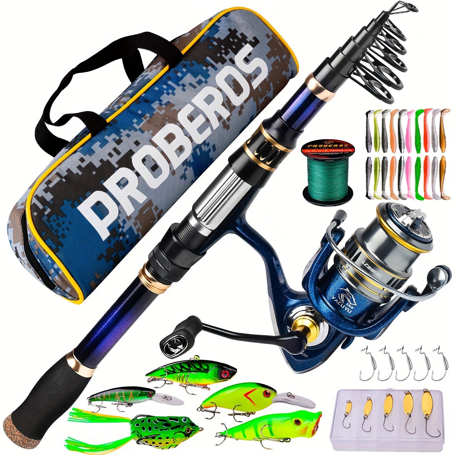 PROBEROS Telescopic Fishing Rod And Reel Combo Carbon Fiber
