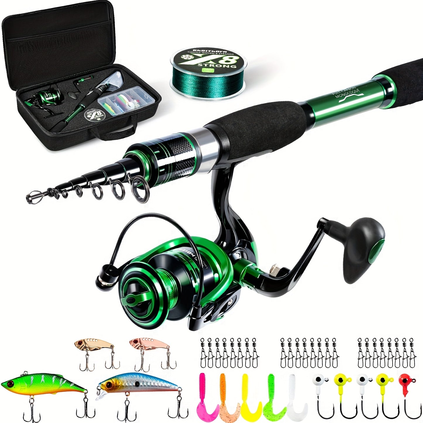 Ghosthorn Graphite Telescoping Fishing Rod And Reel Set