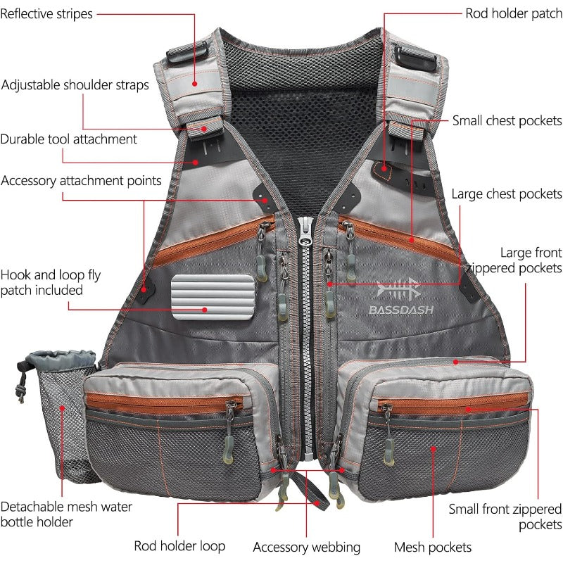 Fly Ves Heavy Duty Fly Fishing Vest With 18 Pocket System Hydration Compatible Adjustable Padded Back