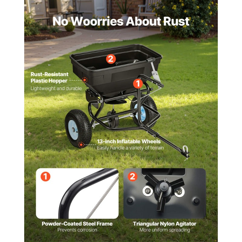 TowBehind Backpack Style Lawn Spreader With Terrain Wheels