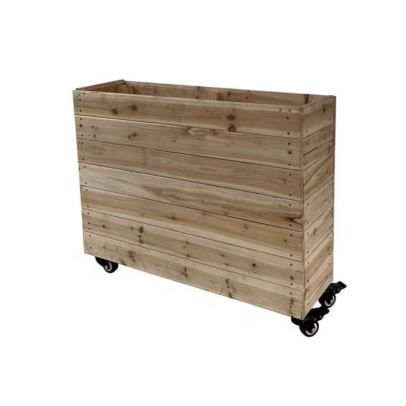 Unfinished Wooden Planter Box With Wheels Mobile Planter