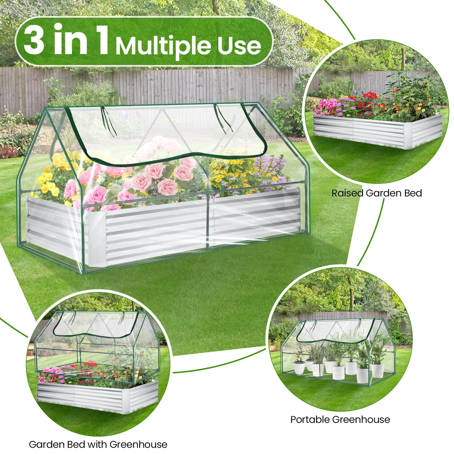 Galvanized Raised Garden Bed With Cover And Greenhouse Kit
