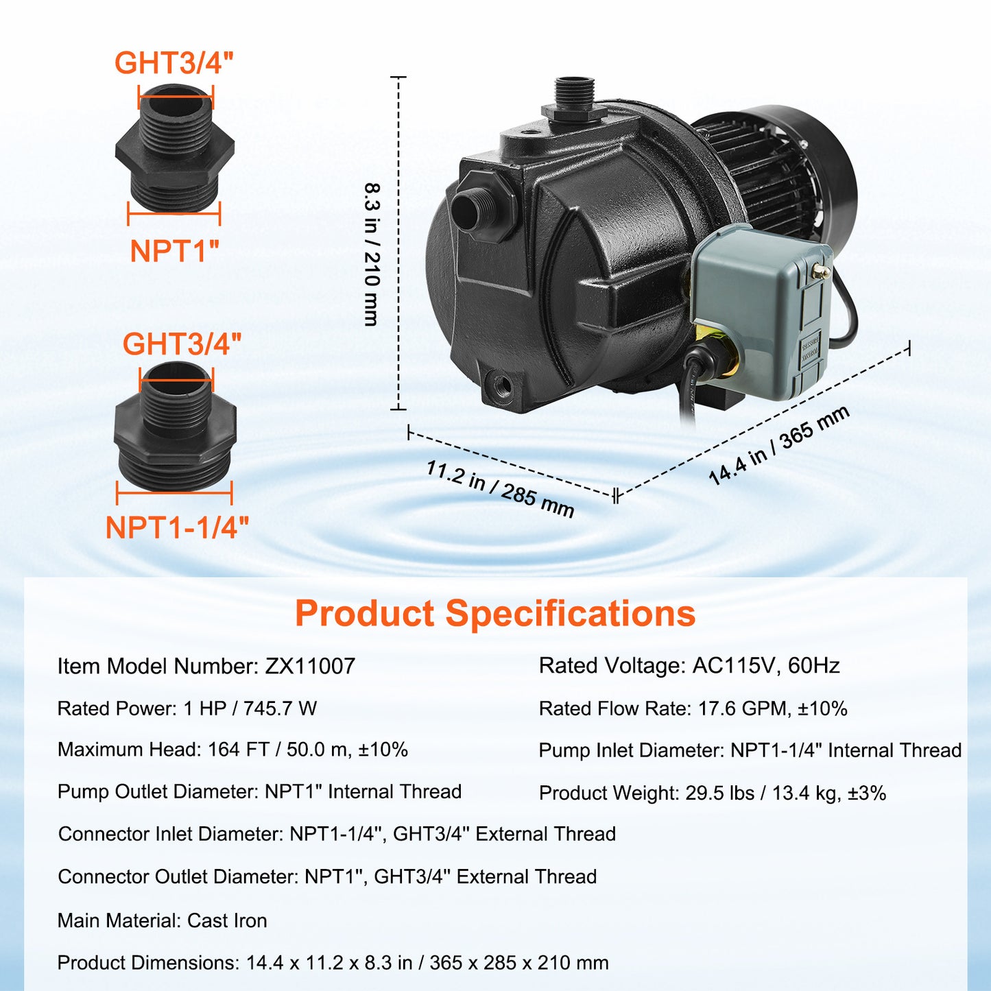 VEVOR Premium Cast Iron Shallow Well Jet Pump Irrigation