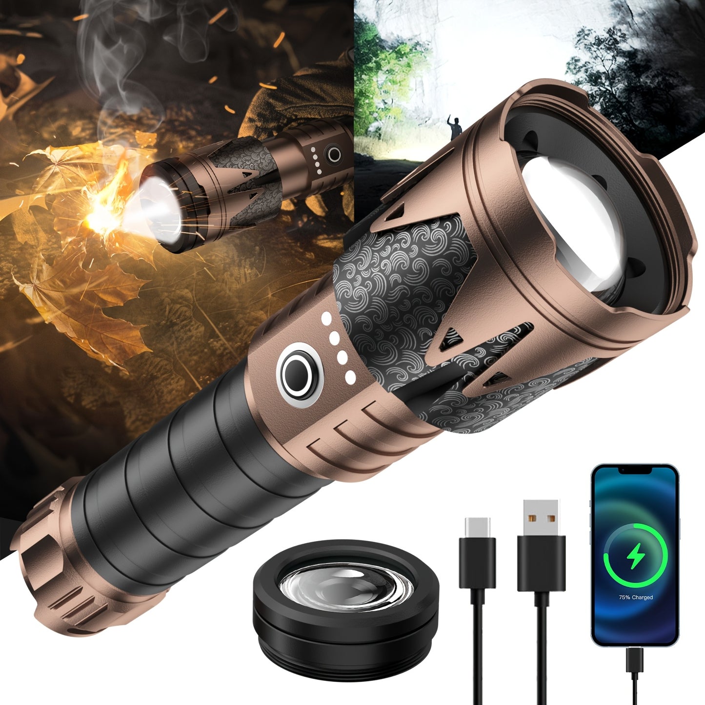 Skyfire High Lumen Led Flashlight With Ignition Lens Zoom