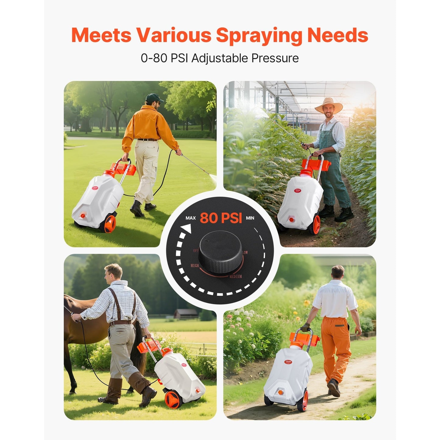 VEVOR Battery Powered Electric Sprayer With Cart 0-80 PSI