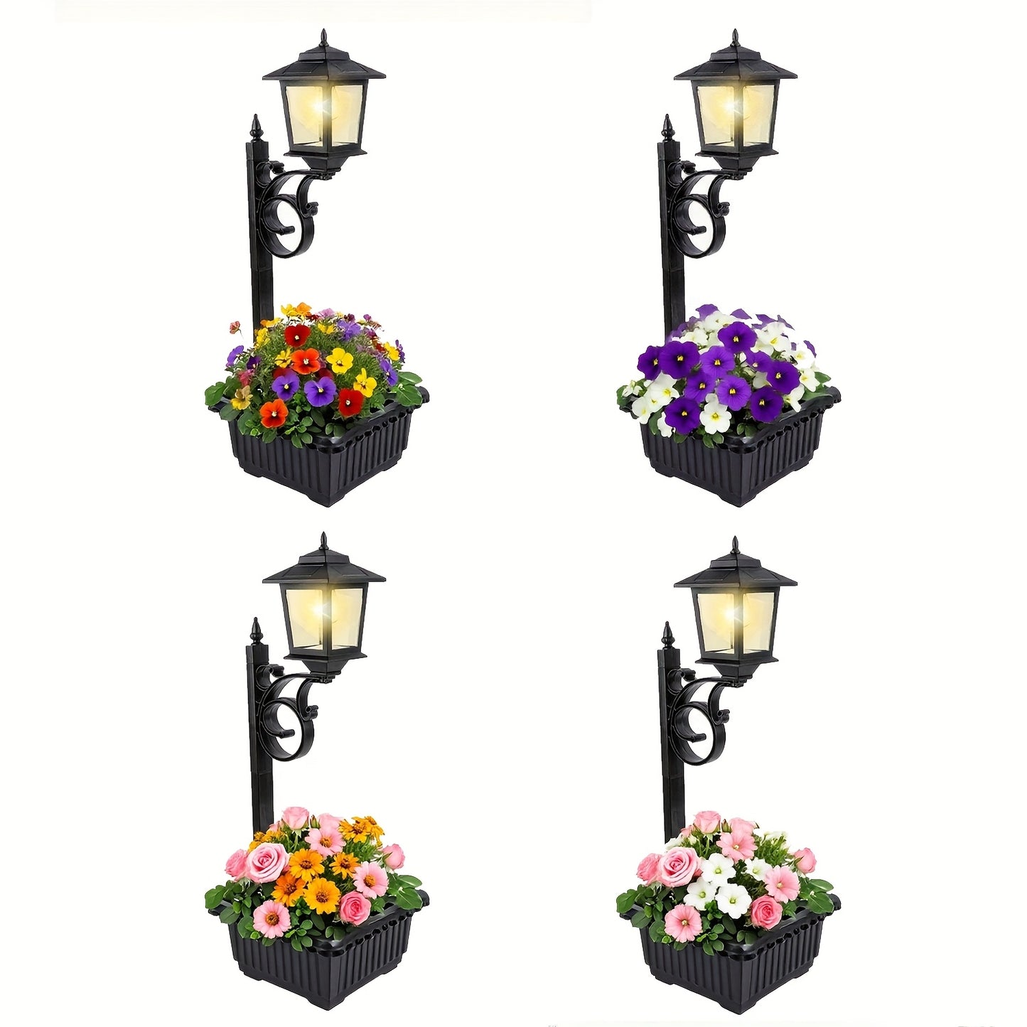 Solar-Powered Garden Street Lamp with Decorative Flower Pot - Parry's Picks