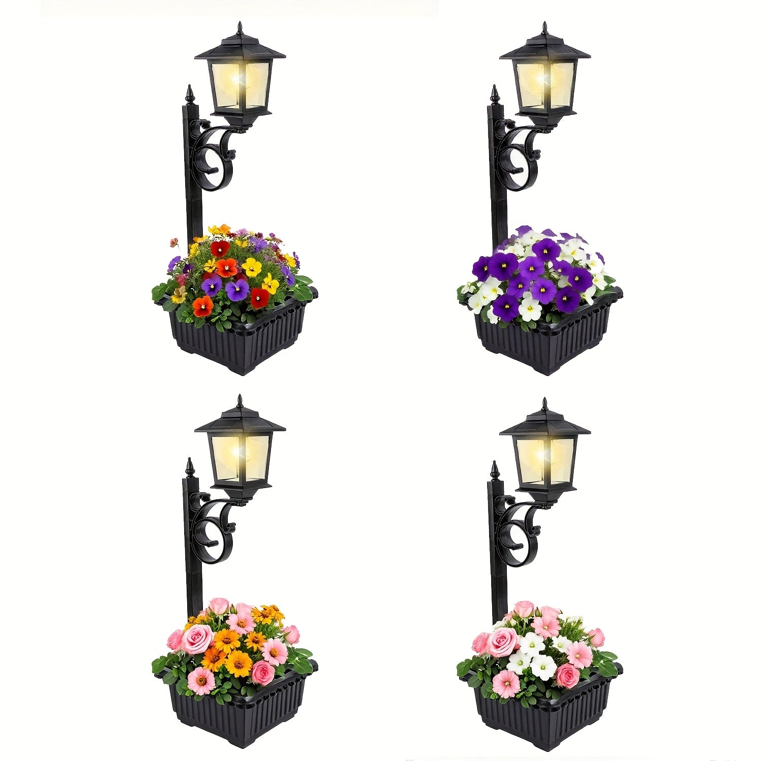 Solar-Powered Garden Street Lamp with Decorative Flower Pot - Parry's Picks