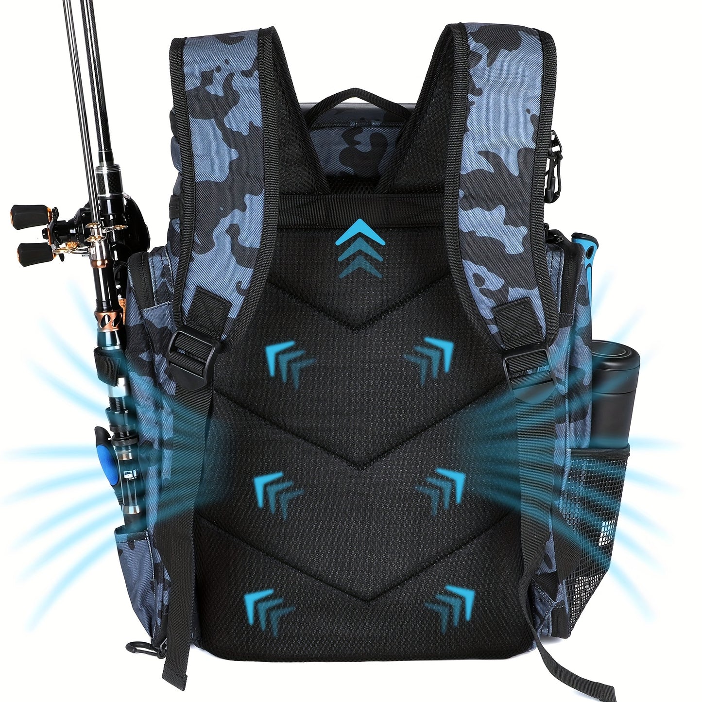 Fishing Backpack With Rod Holders Durable Polyester Bag
