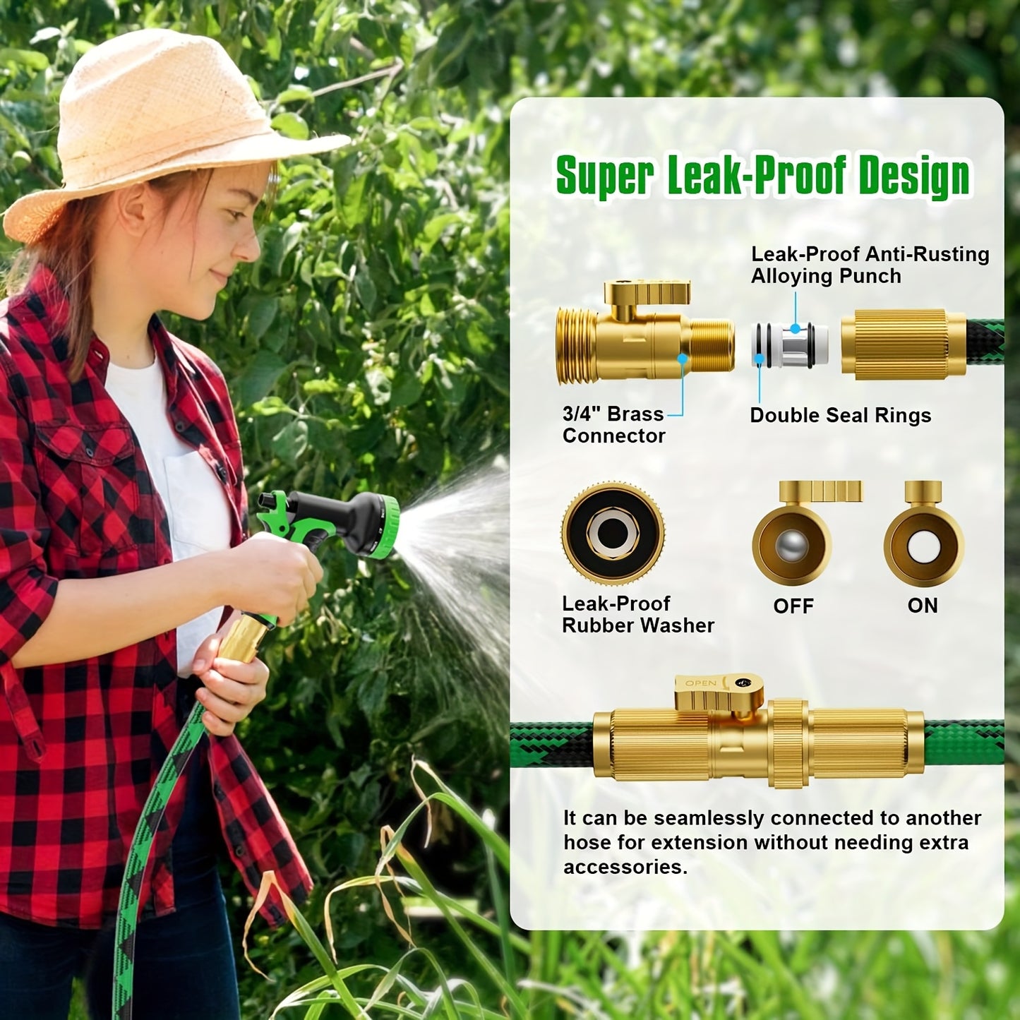 Lightweight 100ft Garden Hose with 10 Function Nozzle - Parry's Picks