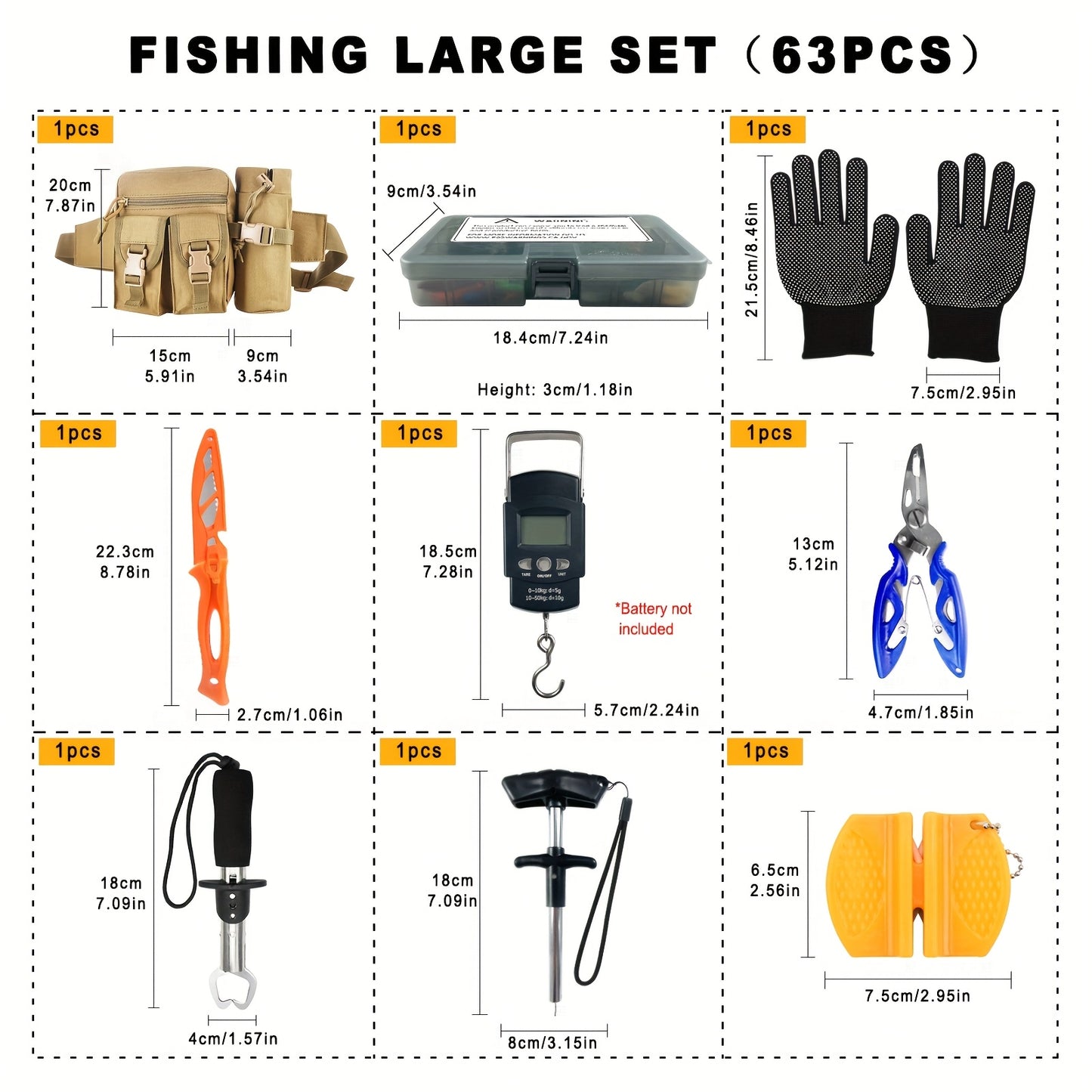 63pcs Fishing Tool Kit With Tackle Bag And Pliers Set