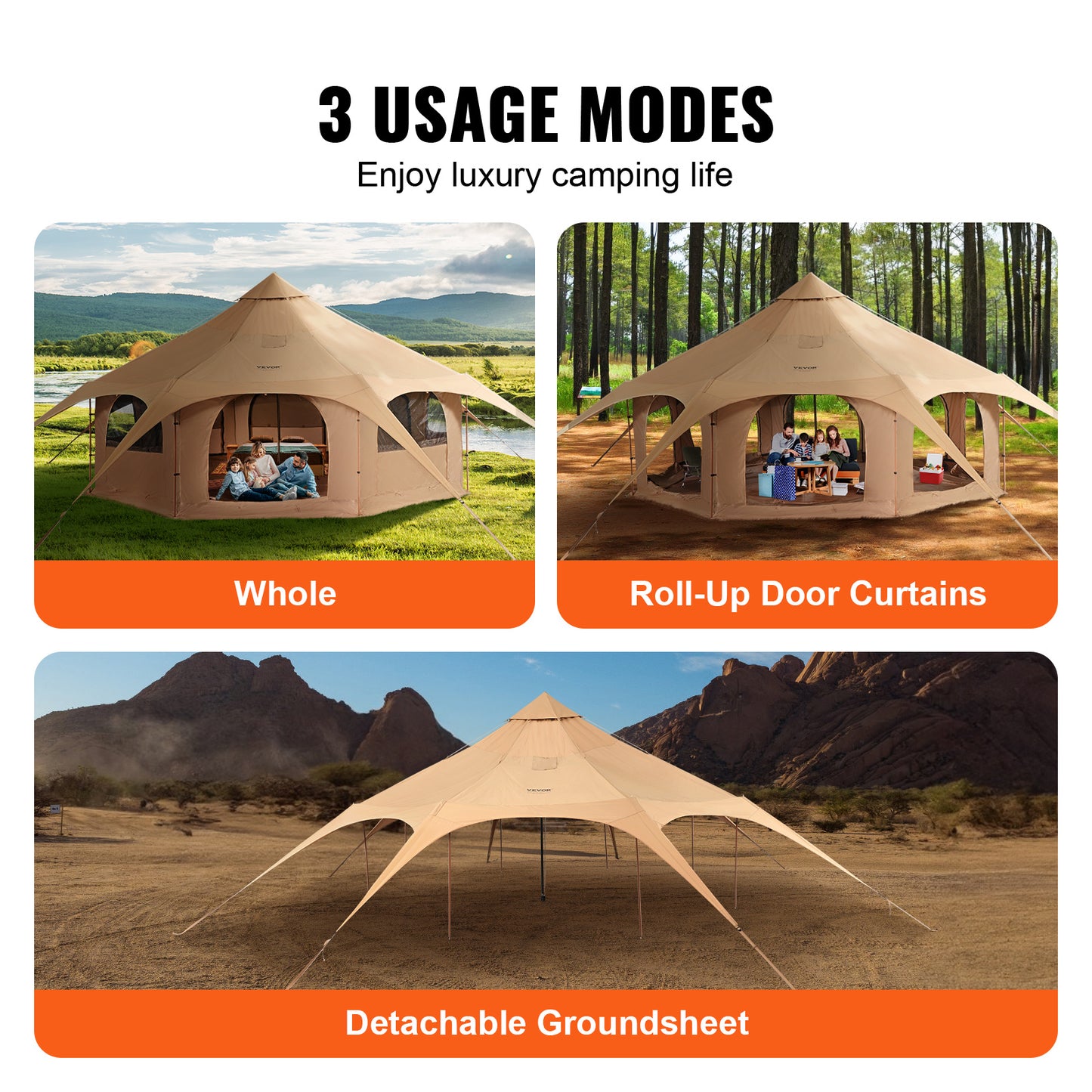 VEVOR Canvas Bell Tent For Camping Family Outdoor Events