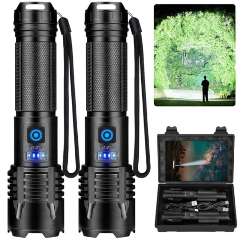 High Lumens Rechargeable Flashlight 2 Pack for Outdoor Adventures