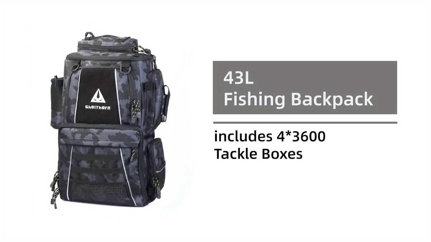 Ghosthorn Fishing Tackle Backpack With TackleBoxes RodHolder