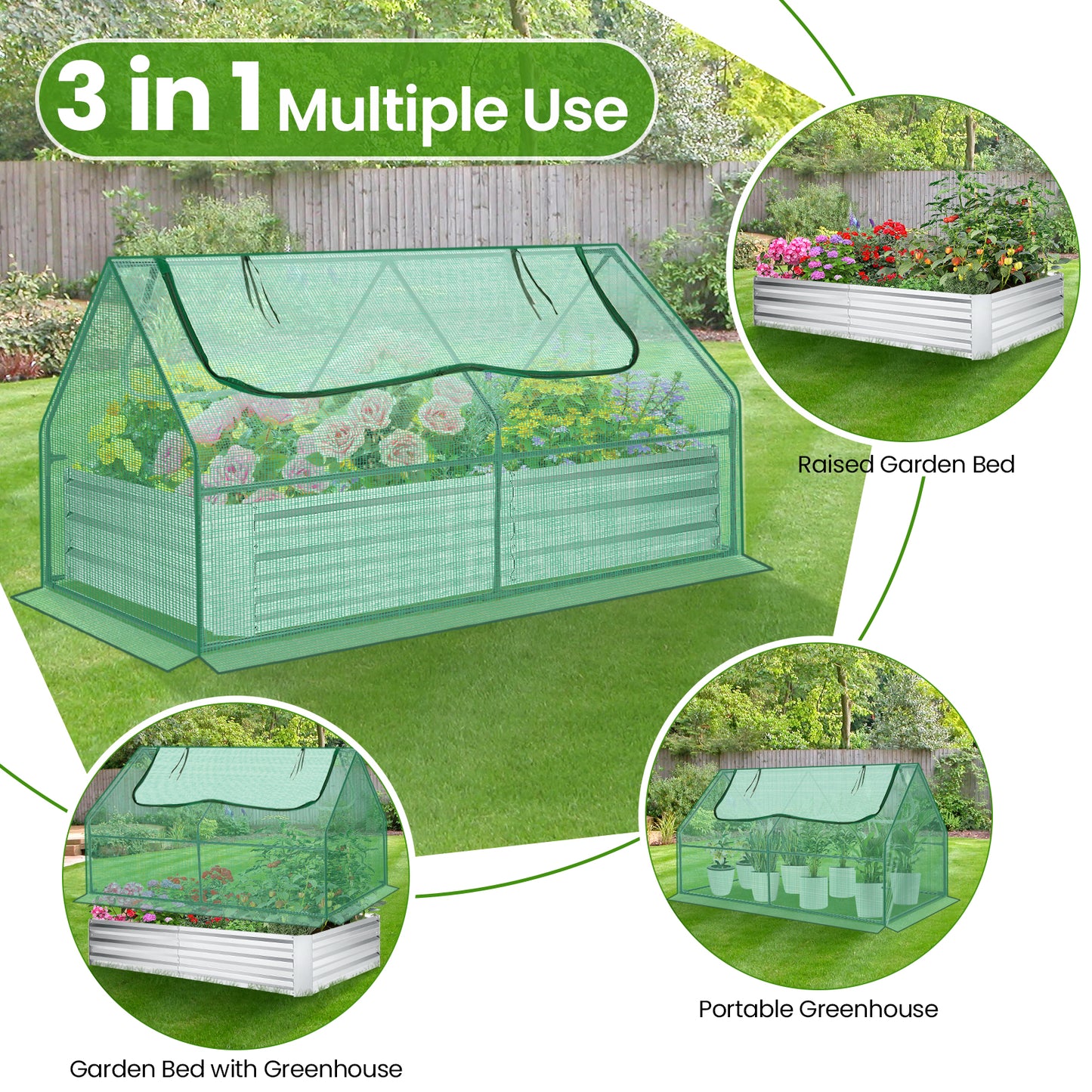 Galvanized Raised Garden Bed With Cover And Greenhouse Kit