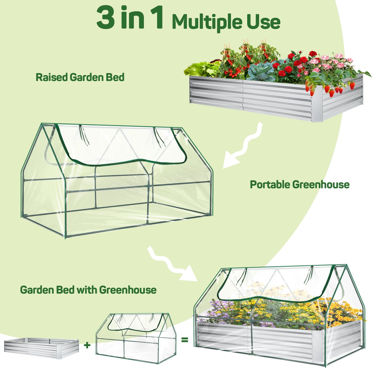 Galvanized Raised Garden Bed With Cover And Greenhouse Kit