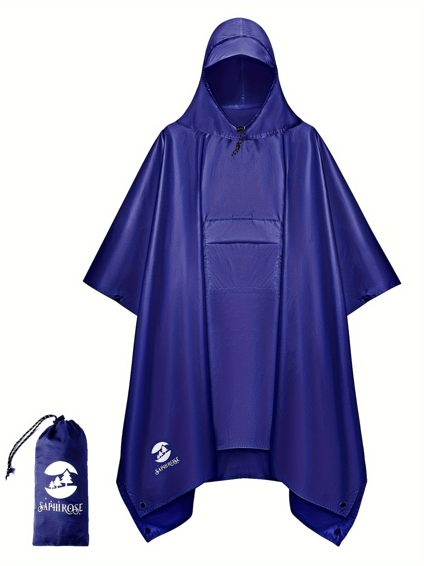 Waterproof Hooded Rain Poncho With Side Pockets For Outdoors