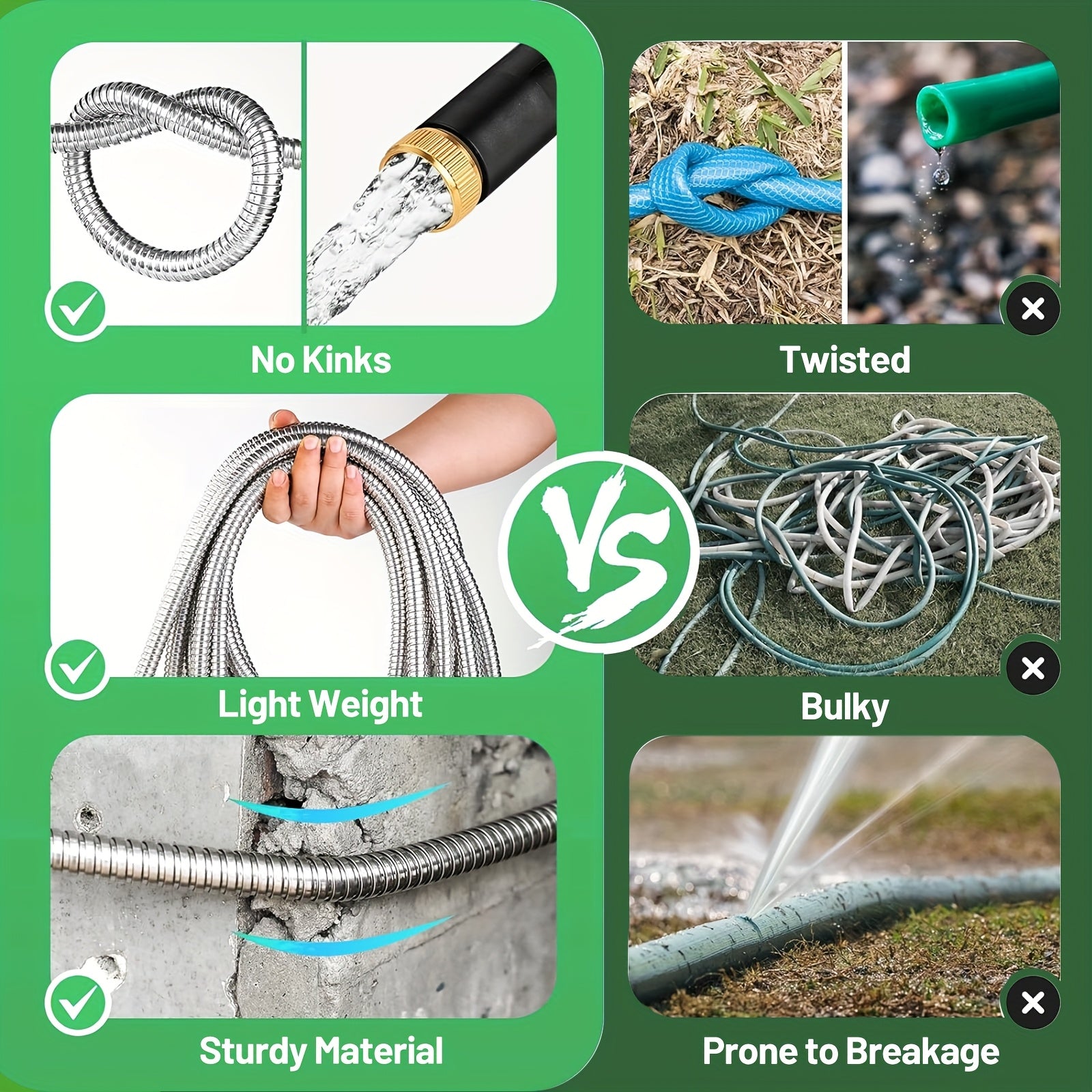 Stainless Steel Flexible Garden Hose with Green Spray Nozzle - Parry's Picks