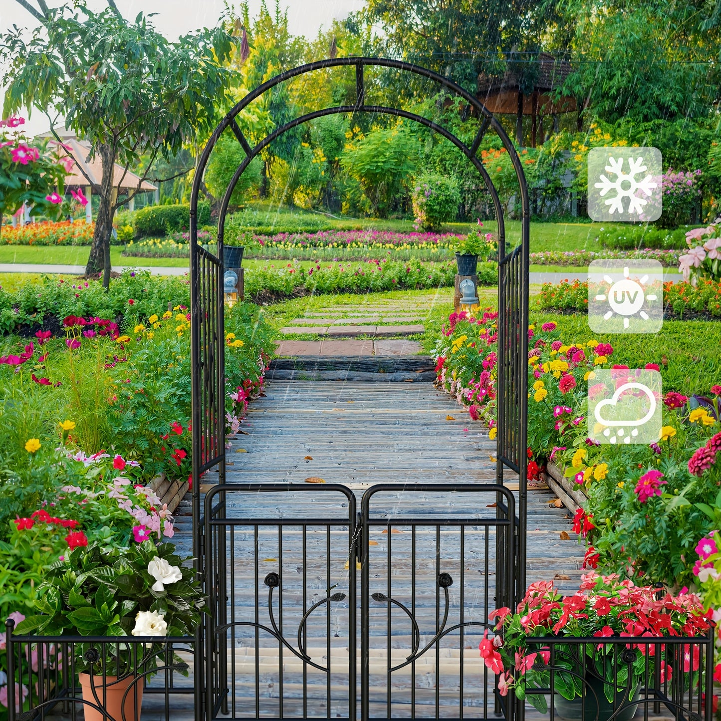 Metal Garden Arch With Planter Boxes And Dual Gate Wedding