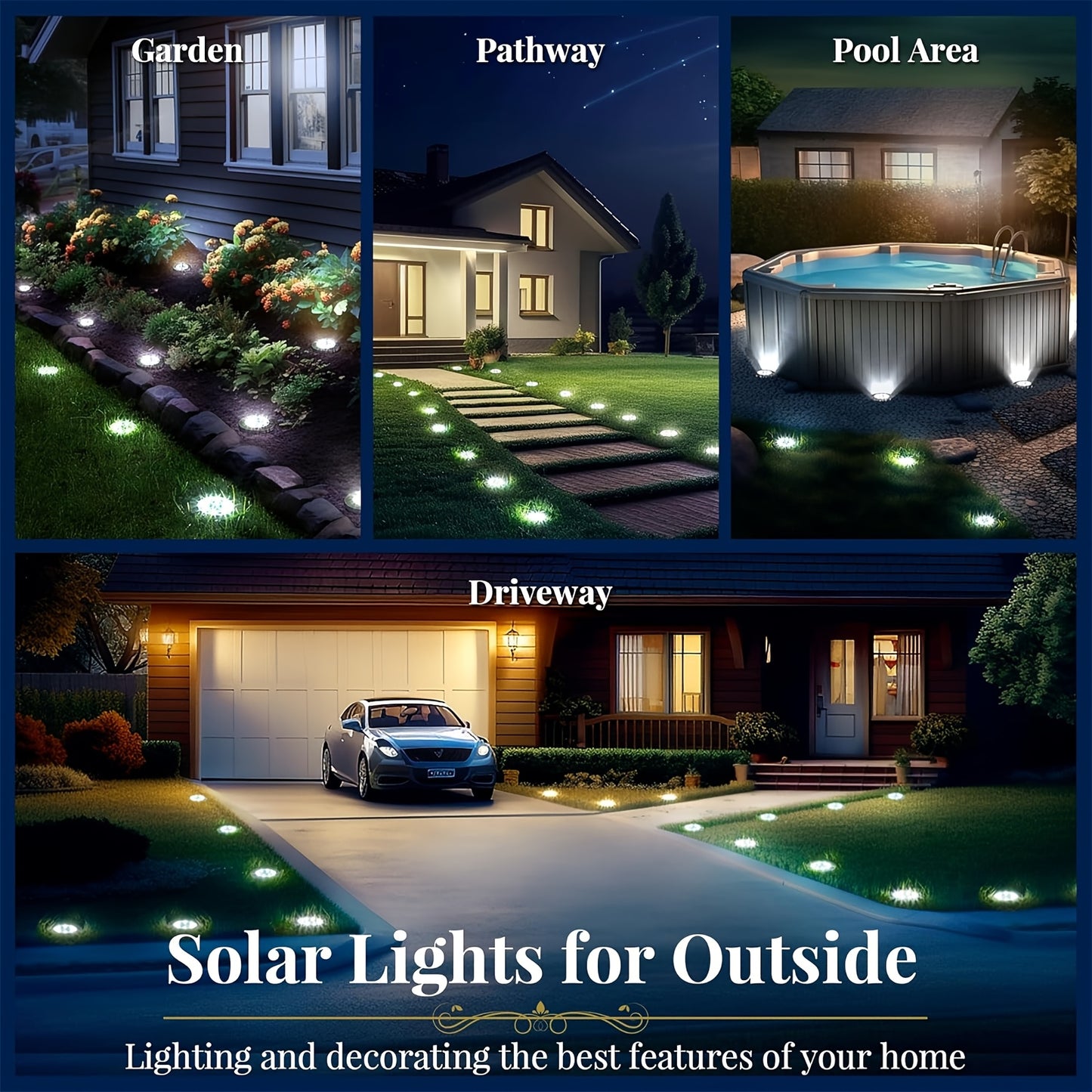 Solar Ground Lights Garden Pathway Outdoor Landscape Lights