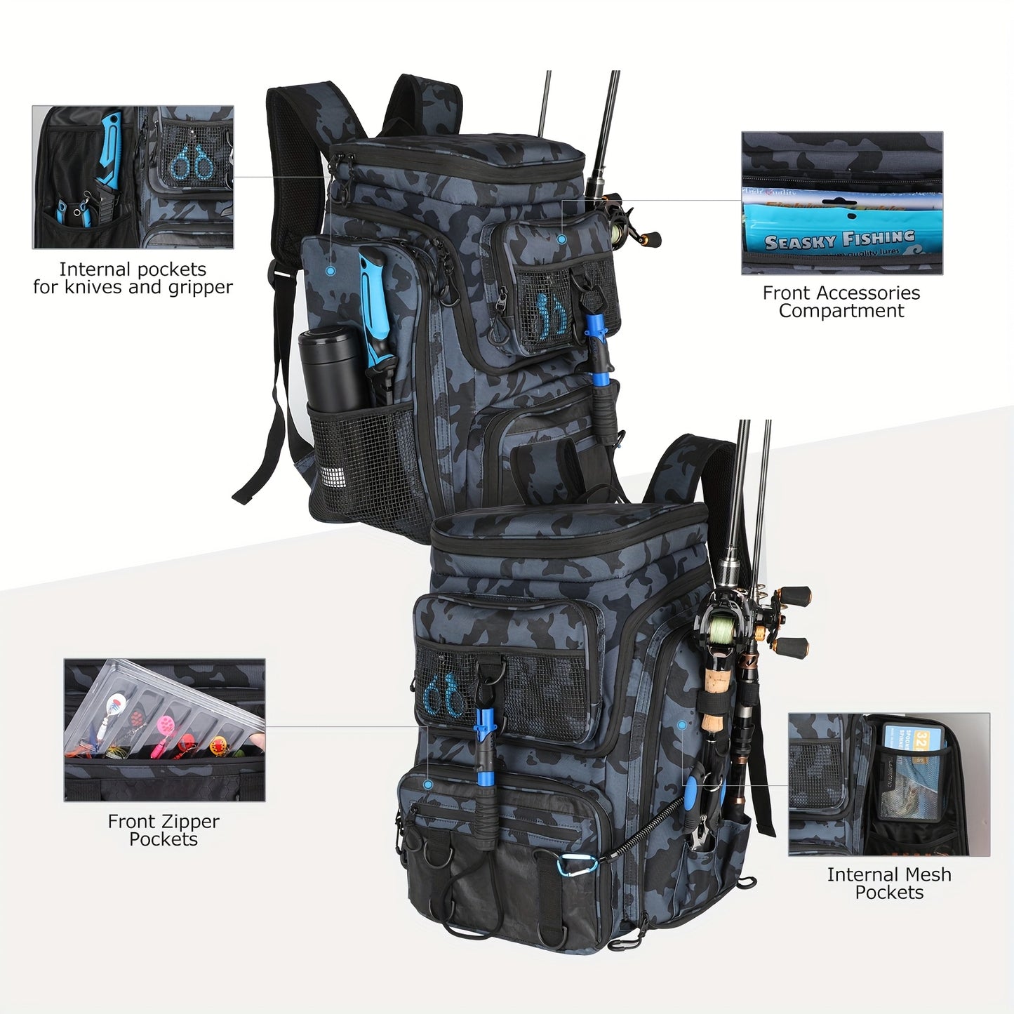 Heavy Duty Fishing Backpack With Insulated Cooler Pockets