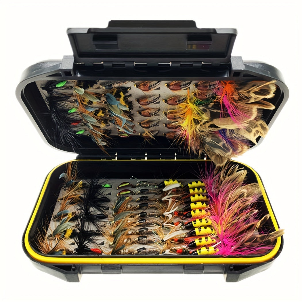 QIEVCRME Fly Fishing Flies Kit 100pcs Dry Wet Lures