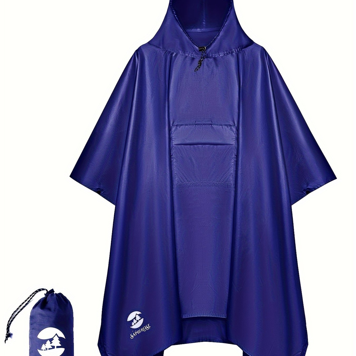 Waterproof Hooded Rain Poncho With Side Pockets For Outdoors