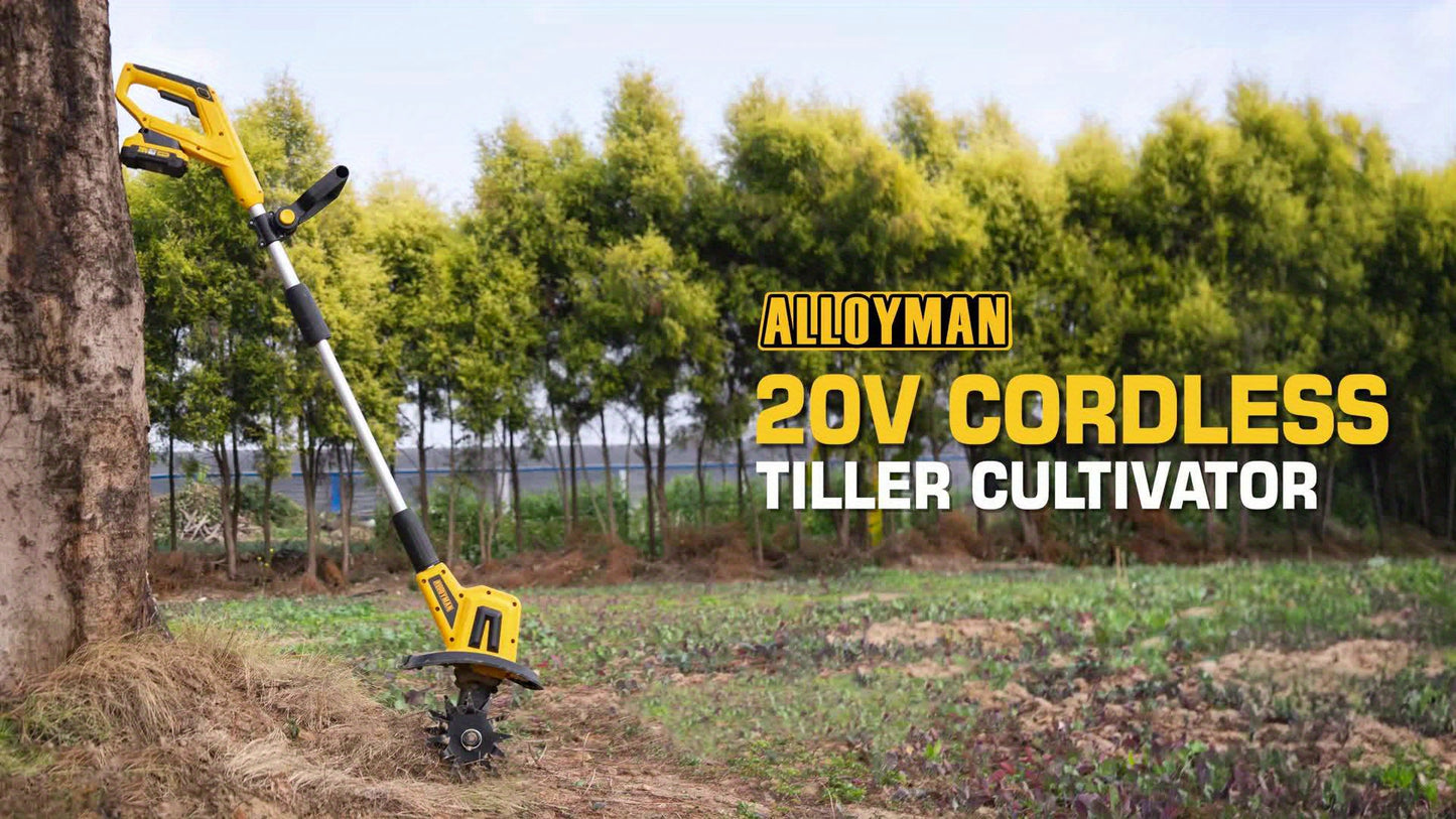 Cordless 20V Tiller Cultivator With 2 Batteries And Charger