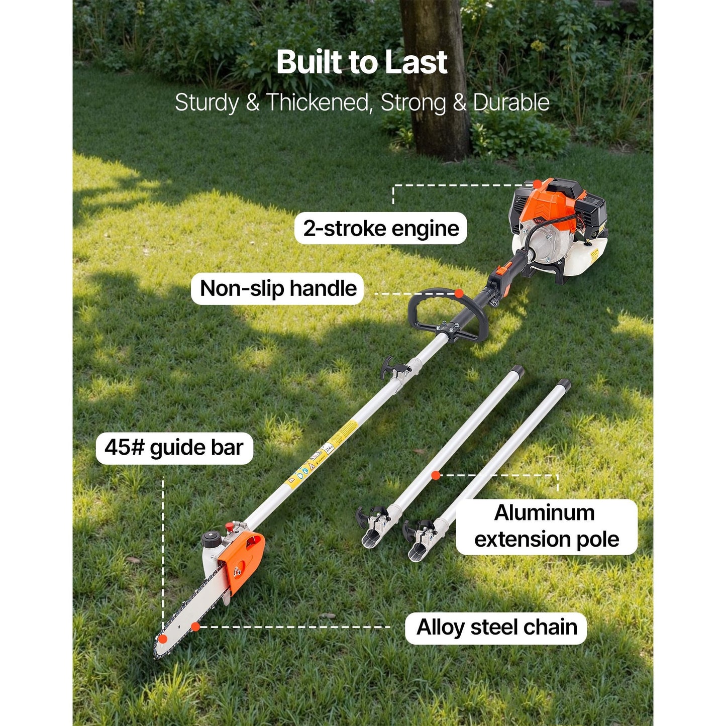 Gas Powered Pole Saw Rotatable Head Two Stroke Tree Trimmer