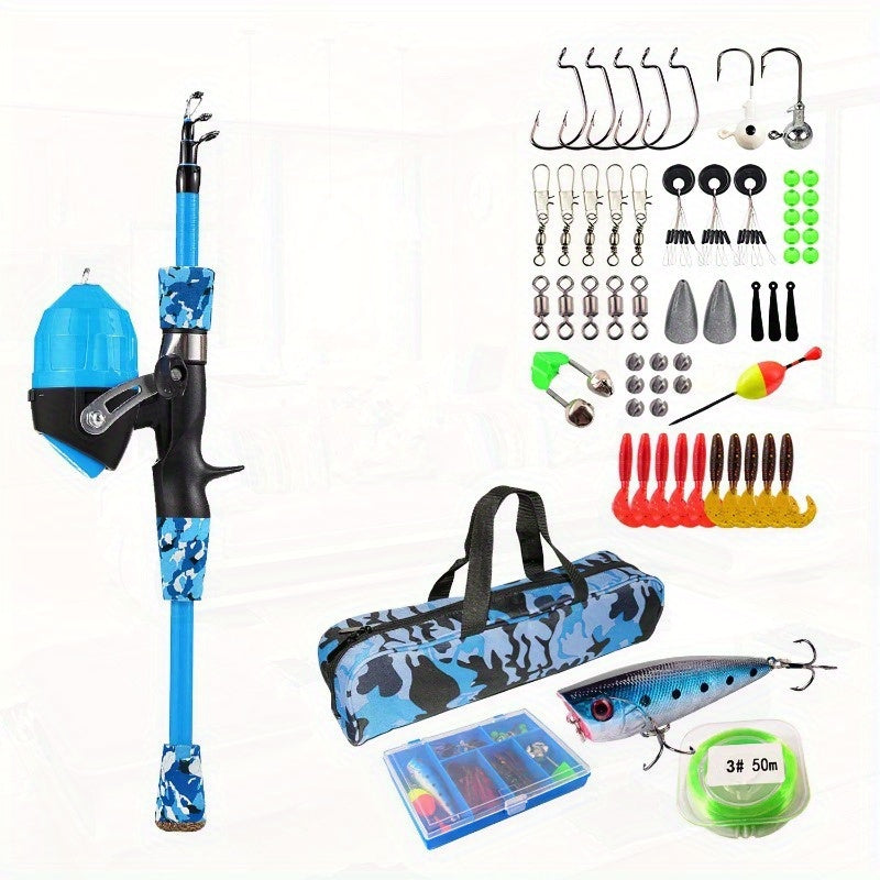 Telescopic Fishing Rod And Reel Starter Kit With Tackle Box