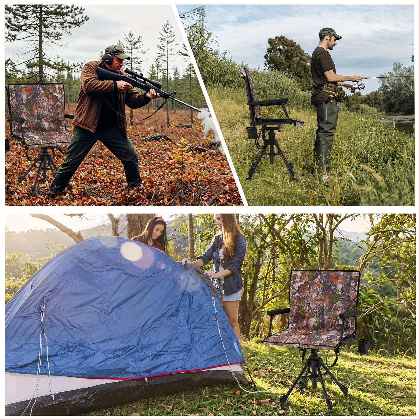 Silent Swivel Camo Hunting Blind Chair Adjustable Height