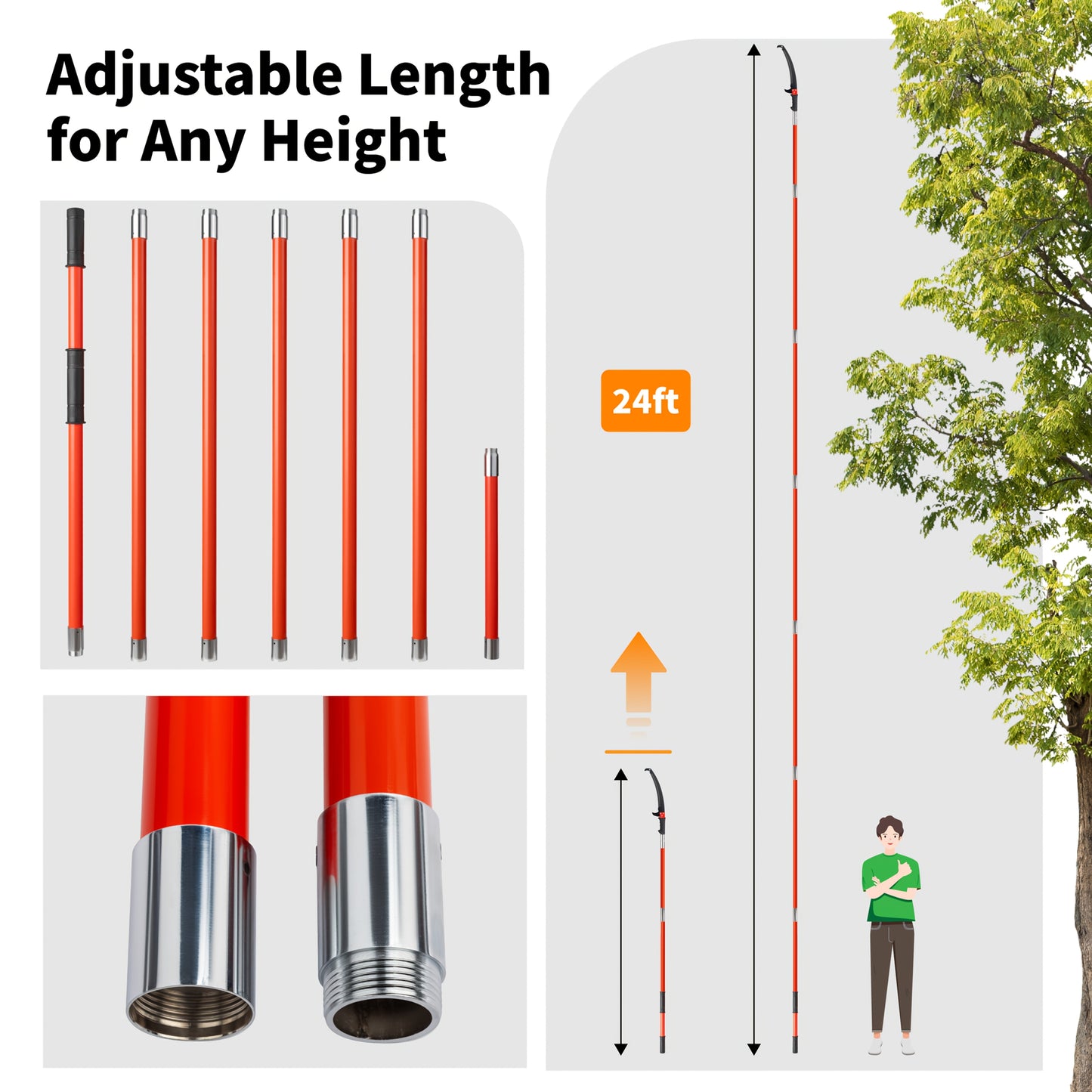 BONNLO Extendable Tree Pruner With Fiberglass Pole Saw