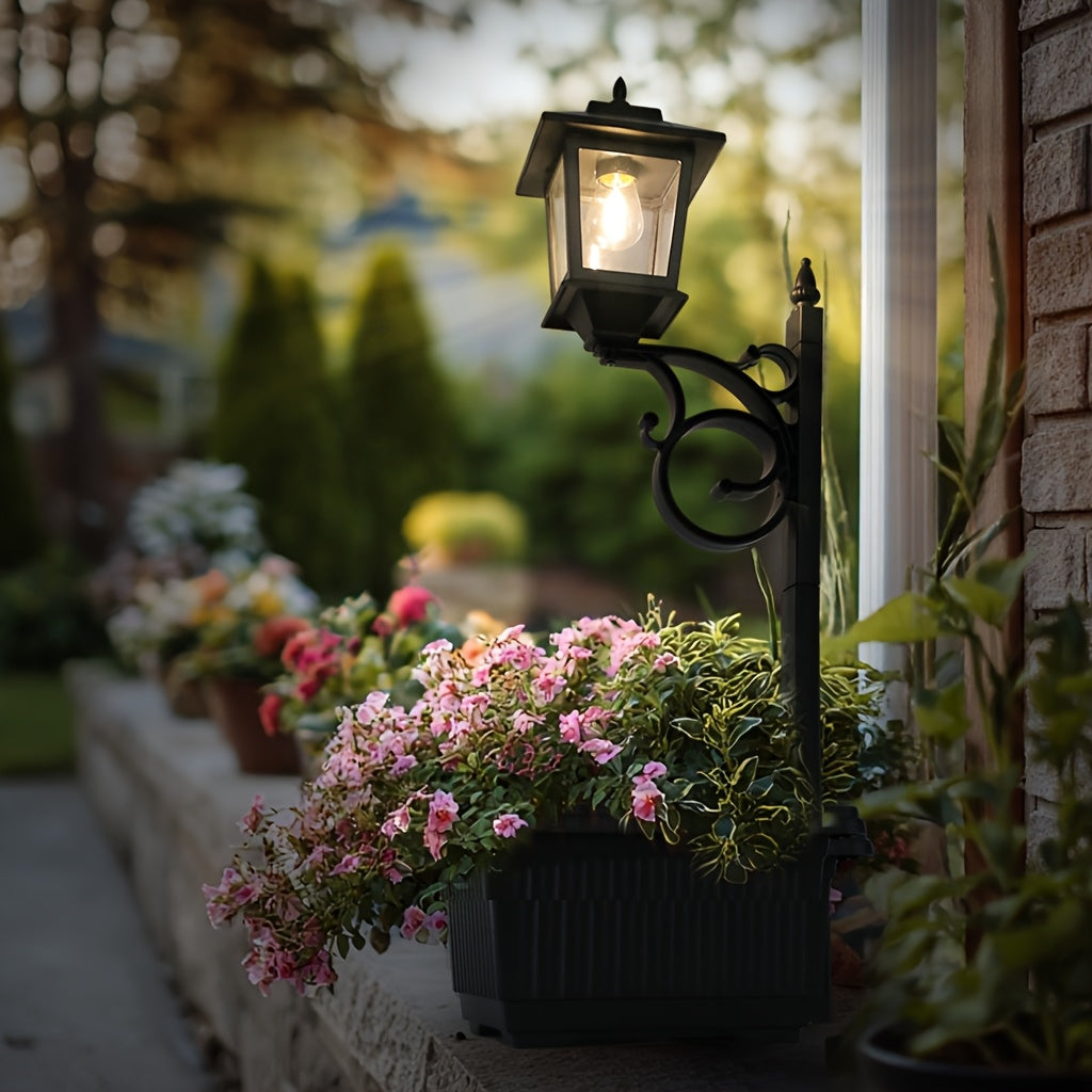 Solar-Powered Garden Street Lamp with Decorative Flower Pot - Parry's Picks