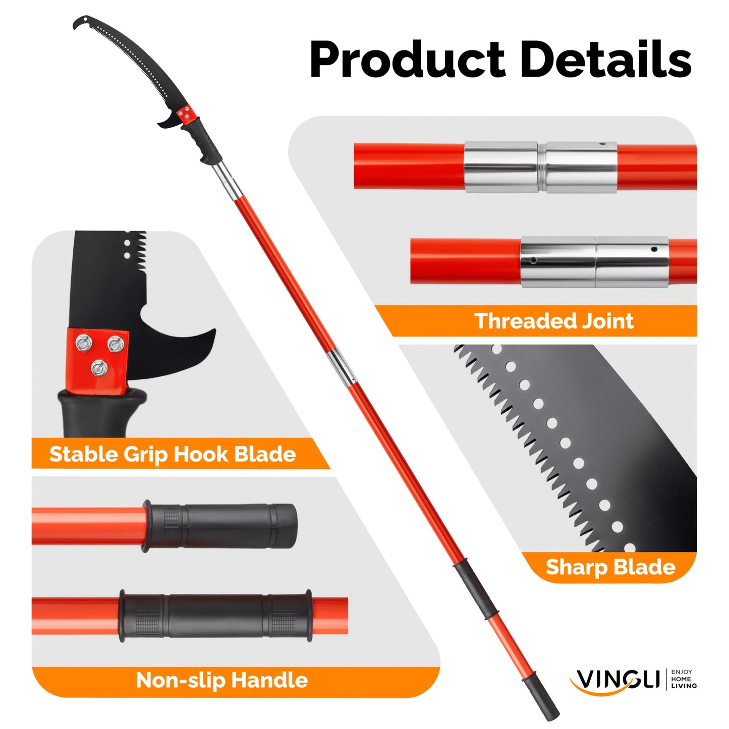 BONNLO Extendable Tree Pruner With Fiberglass Pole Saw