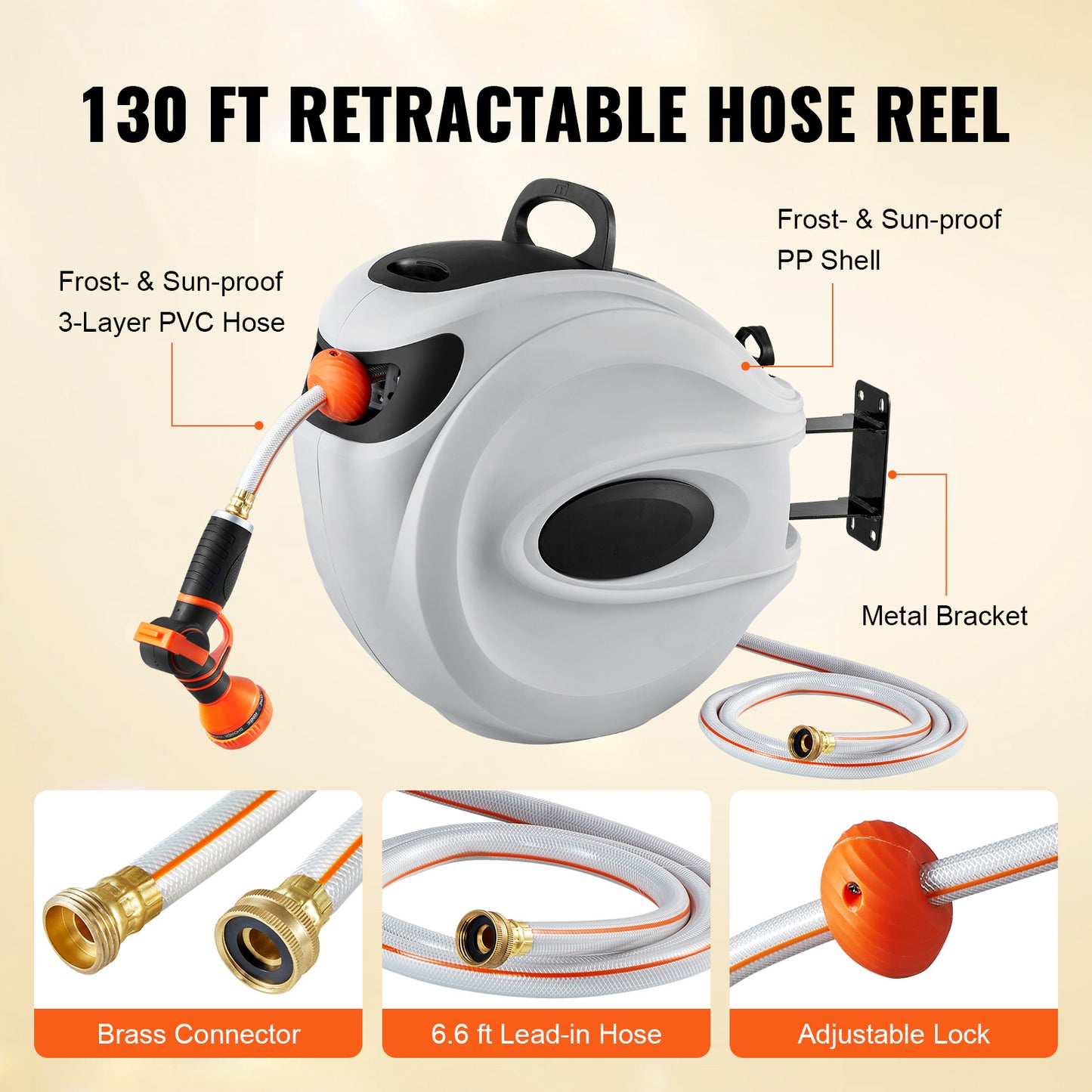 VEVOR Retractable Hose Reel With Rewind And Pattern Nozzle