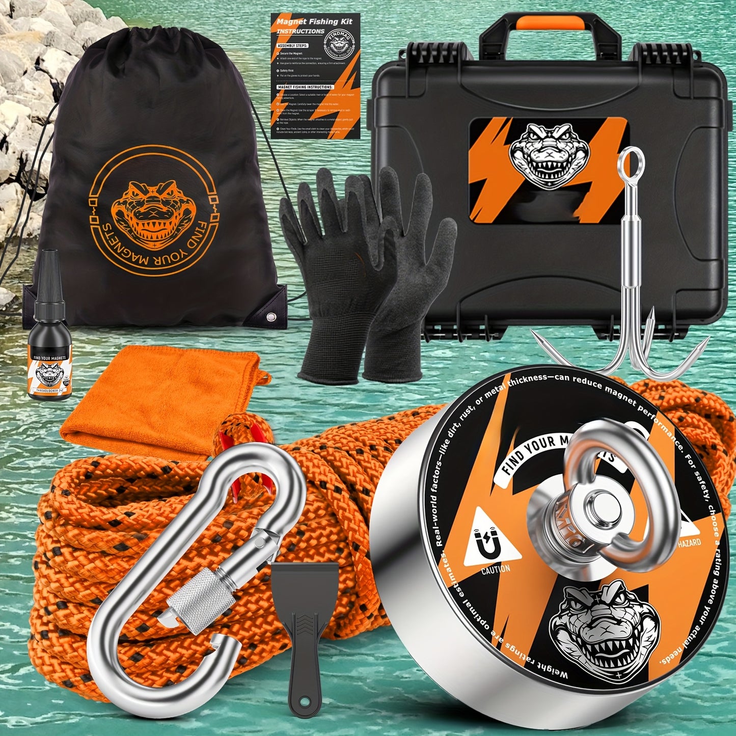 Fishing Magnet Kit 1500 Lbs Pulling Force for Retrieval